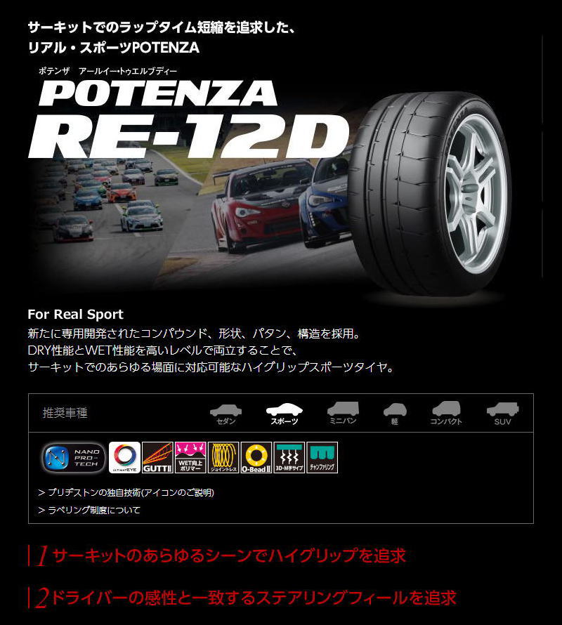 RE-12D 株式会社ブリヂストンタイヤ、ポテンザRE－71R 激安