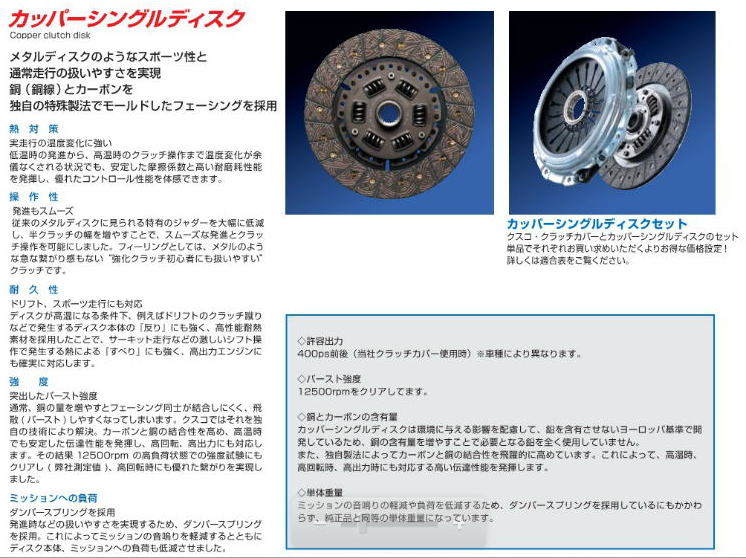 超熱 CUSCO クスコ カッパーシングルディスク クラッチカバーセット ハチロク ZN6 2012年04月〜 FA20 2.0 FR 